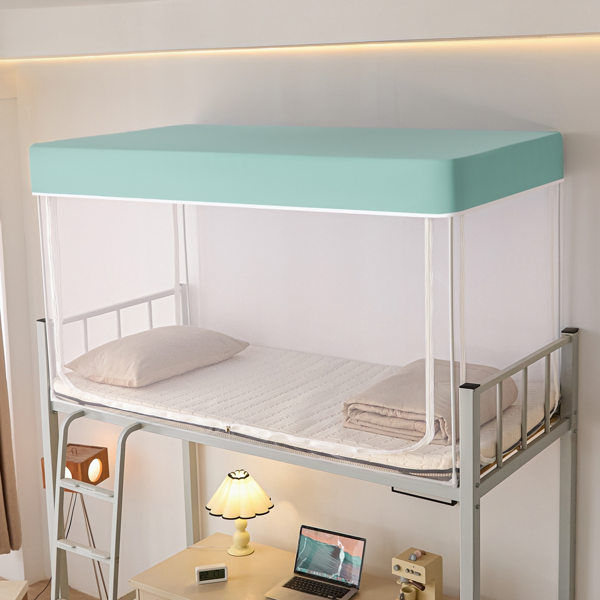 91家纺网 家纺一手货源 找家纺 世婕 2025新款简约纯色学生宿舍蚊帐 简约-梦幻绿