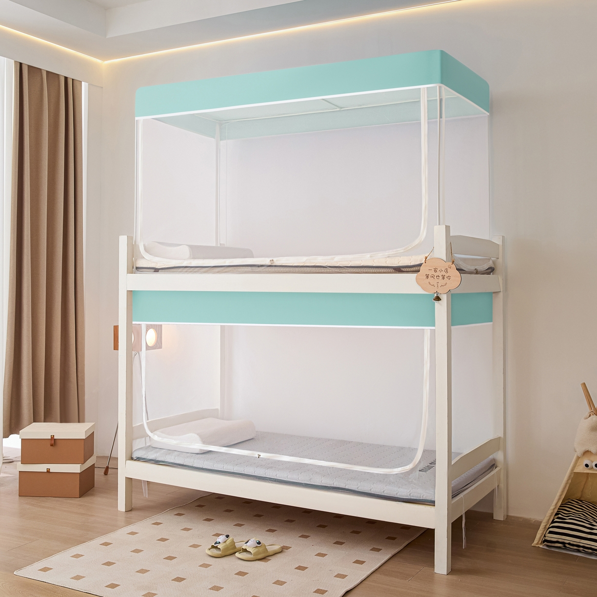 91家纺网 家纺一手货源 找家纺 世婕 2025新款简约纯色学生宿舍蚊帐 简约-梦幻绿