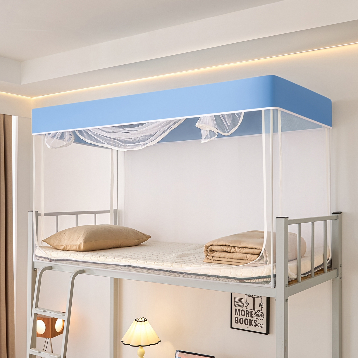 91家纺网 家纺一手货源 找家纺 世婕 2025新款简约纯色学生宿舍蚊帐 简约-天空蓝