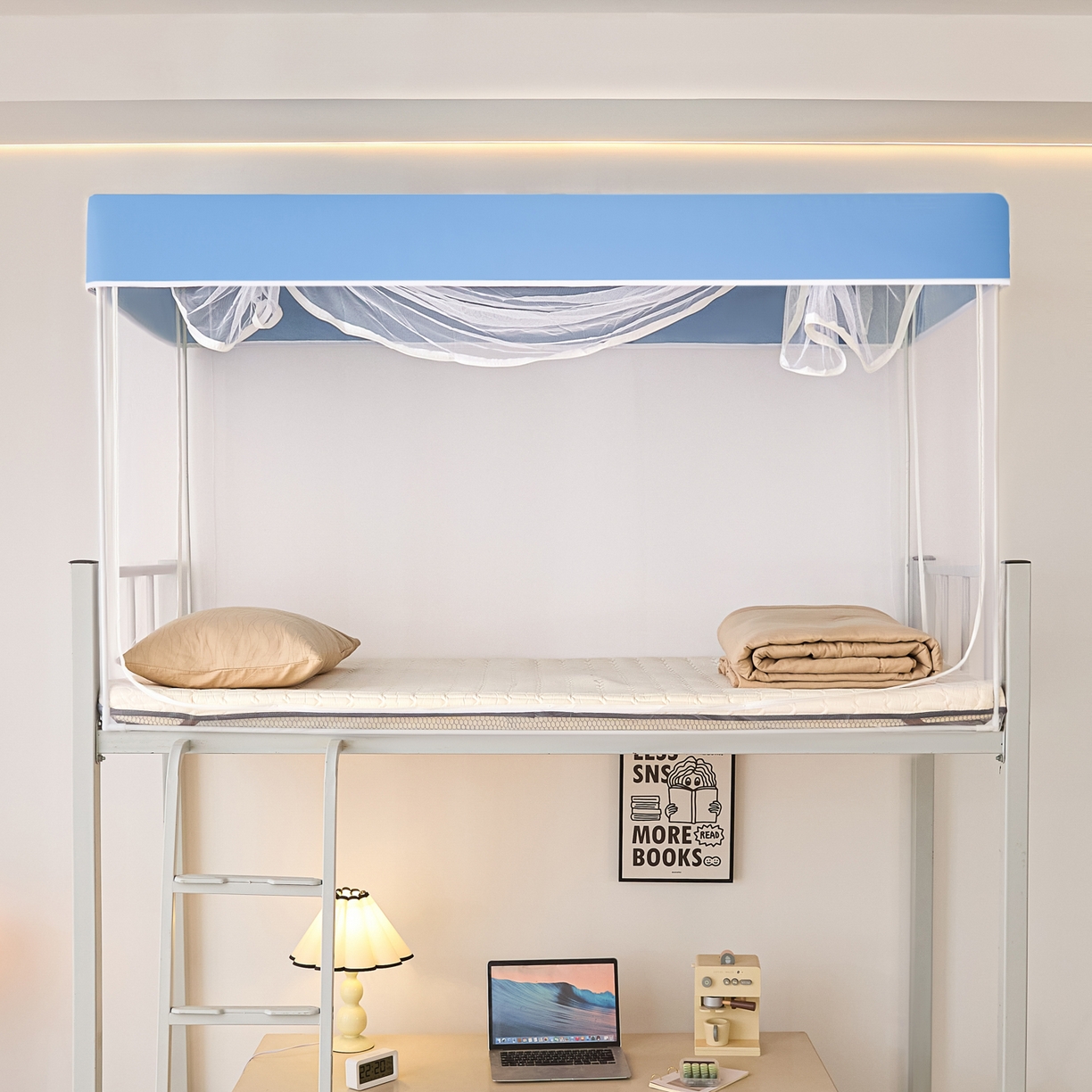 91家纺网 家纺一手货源 找家纺 世婕 2025新款简约纯色学生宿舍蚊帐 简约-天空蓝