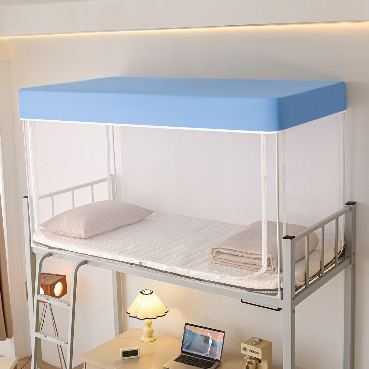 91家纺网 家纺一手货源 找家纺 世婕 2025新款简约纯色学生宿舍蚊帐 简约-天空蓝