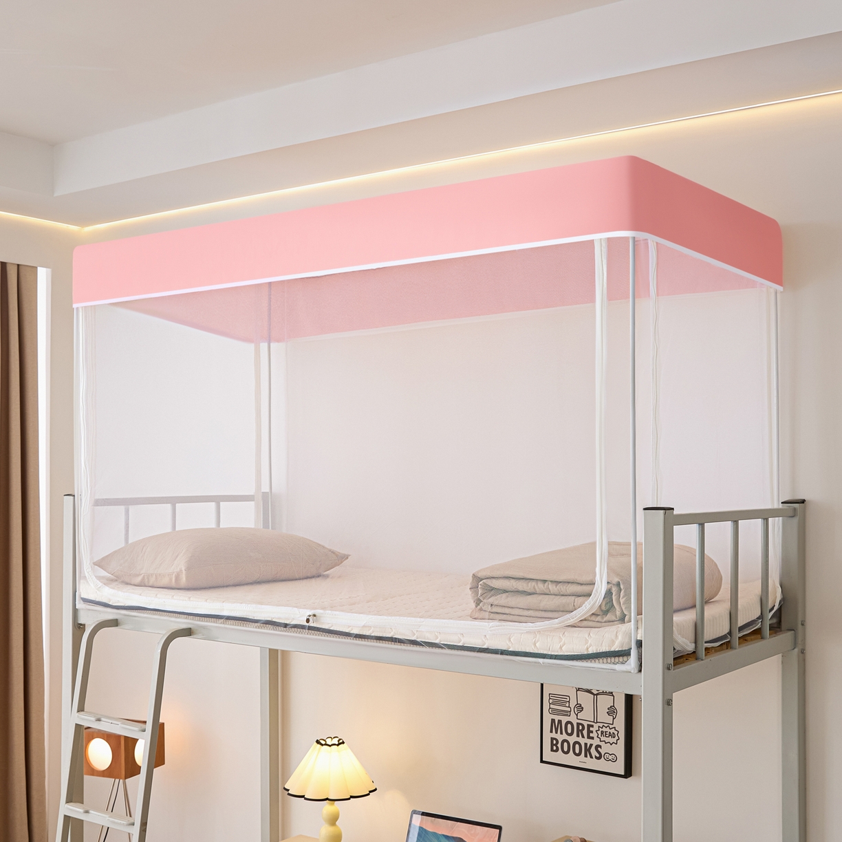 世婕 2025新款简约纯色学生宿舍蚊帐 简约-甜粉