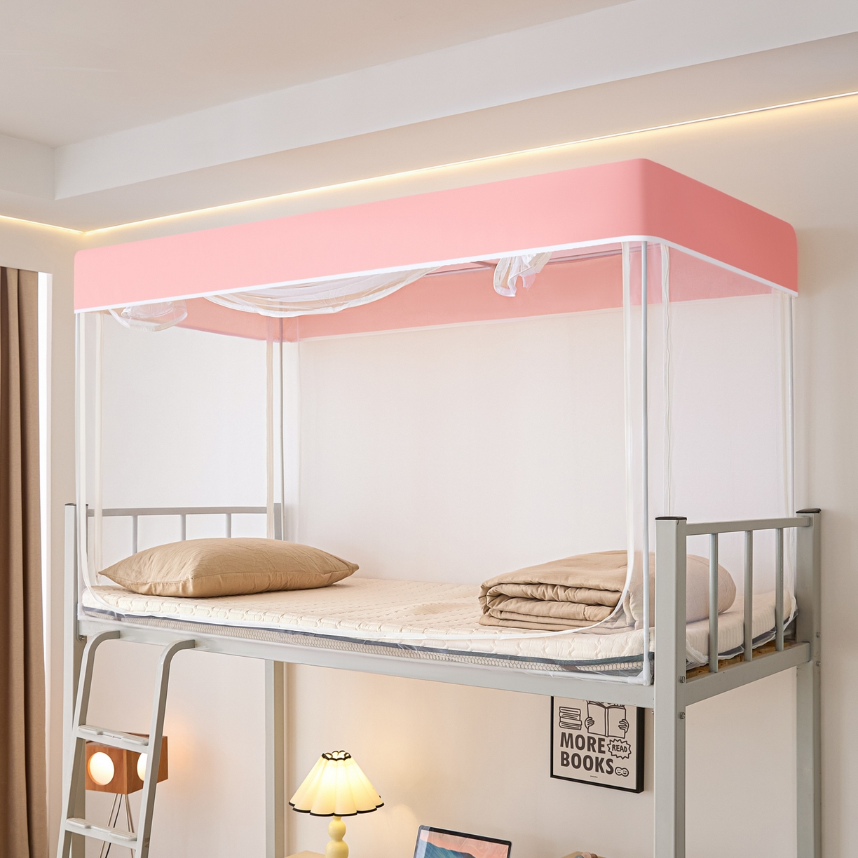 91家纺网 家纺一手货源 找家纺 世婕 2025新款简约纯色学生宿舍蚊帐 简约-甜粉