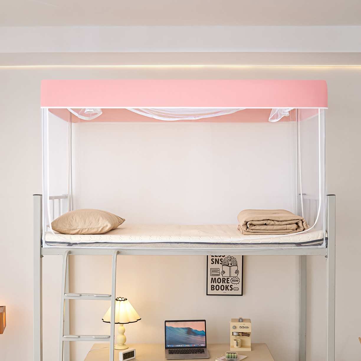 91家纺网 家纺一手货源 找家纺 世婕 2025新款简约纯色学生宿舍蚊帐 简约-甜粉