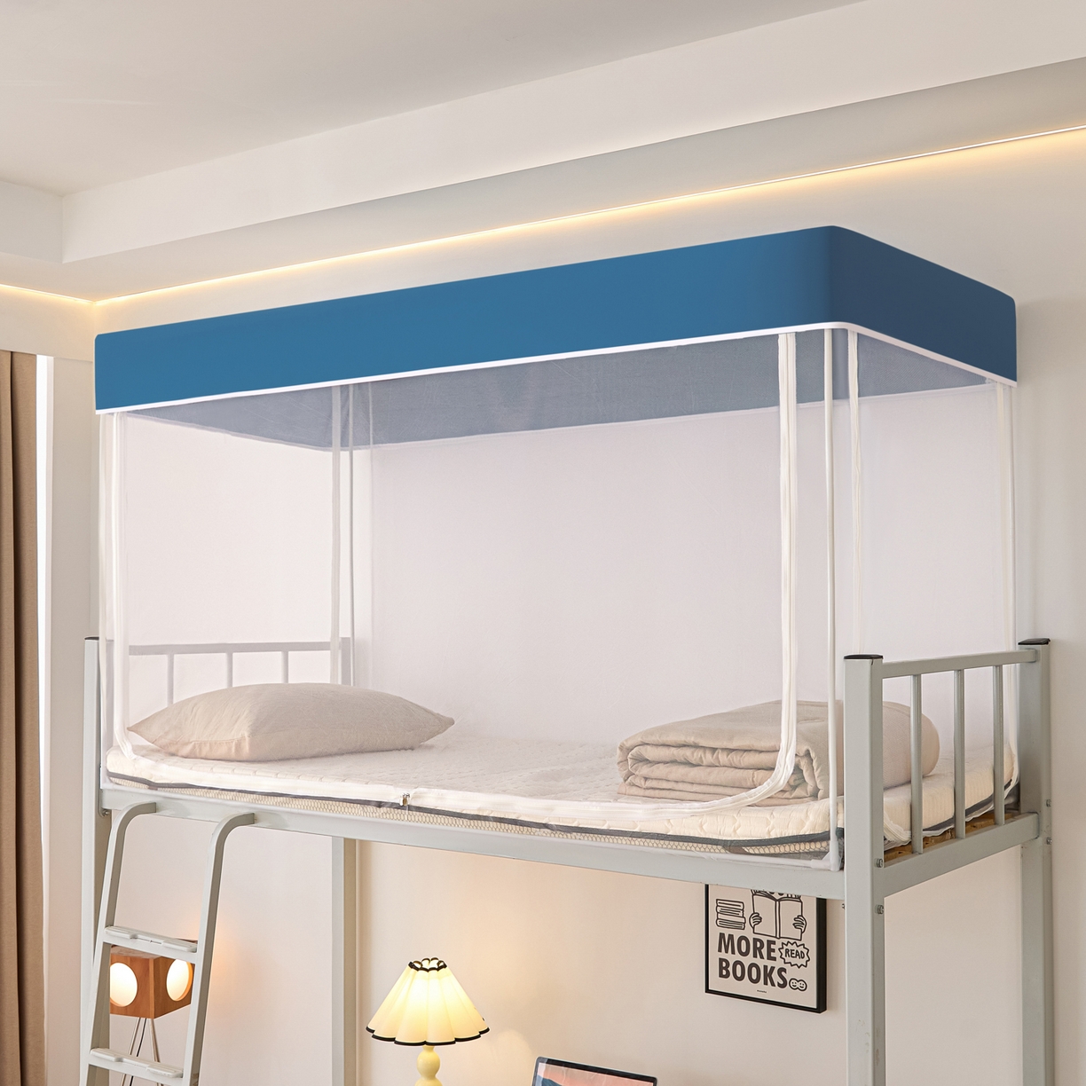 世婕 2025新款简约纯色学生宿舍蚊帐 简约-烟雾蓝