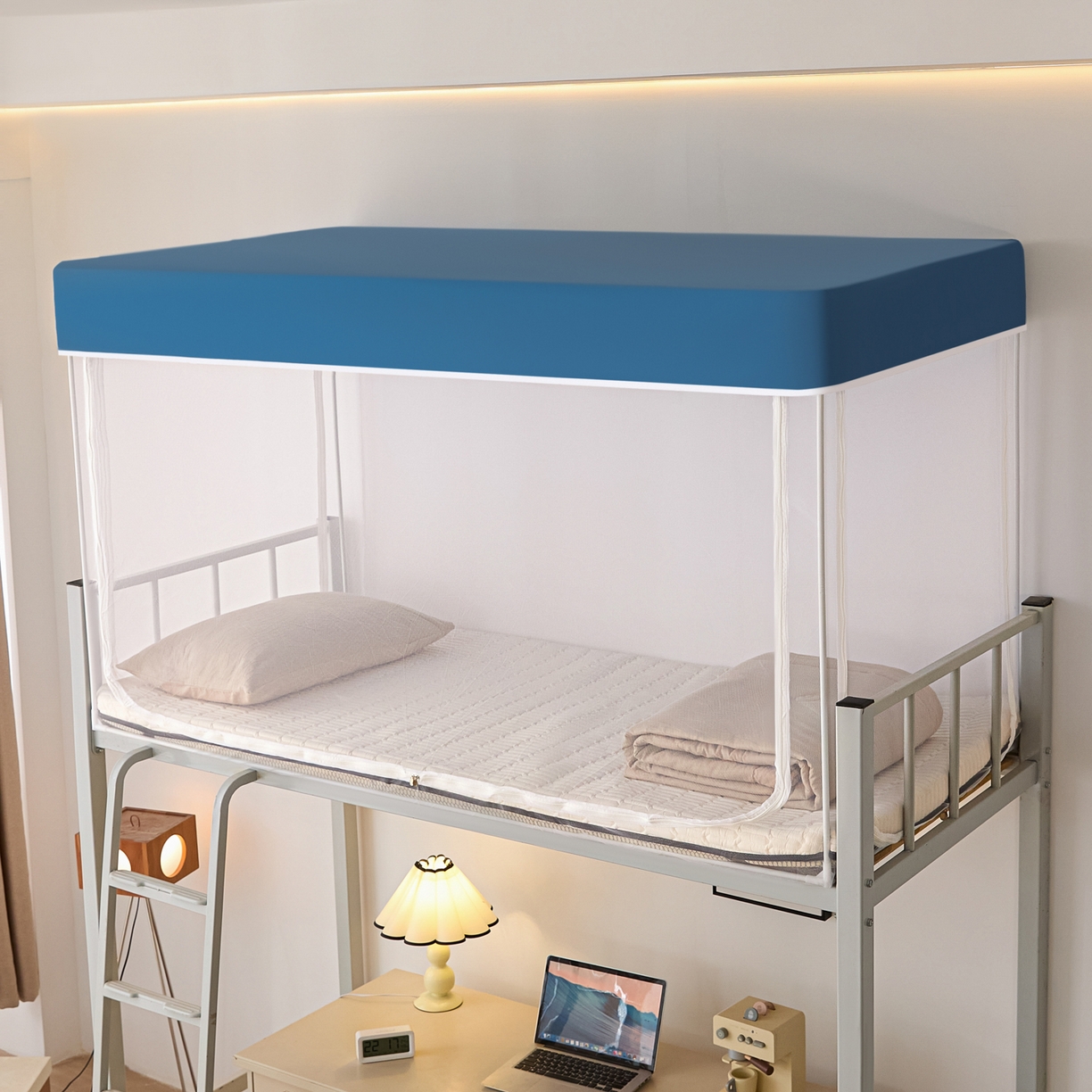 91家纺网 家纺一手货源 找家纺 世婕 2025新款简约纯色学生宿舍蚊帐 简约-烟雾蓝