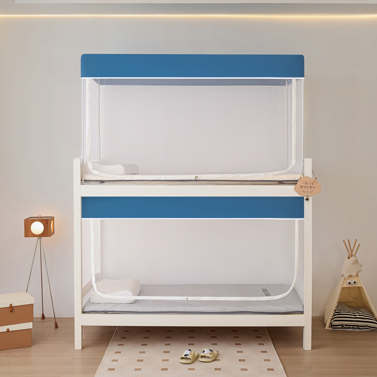 91家纺网 家纺一手货源 找家纺 世婕 2025新款简约纯色学生宿舍蚊帐 简约-烟雾蓝