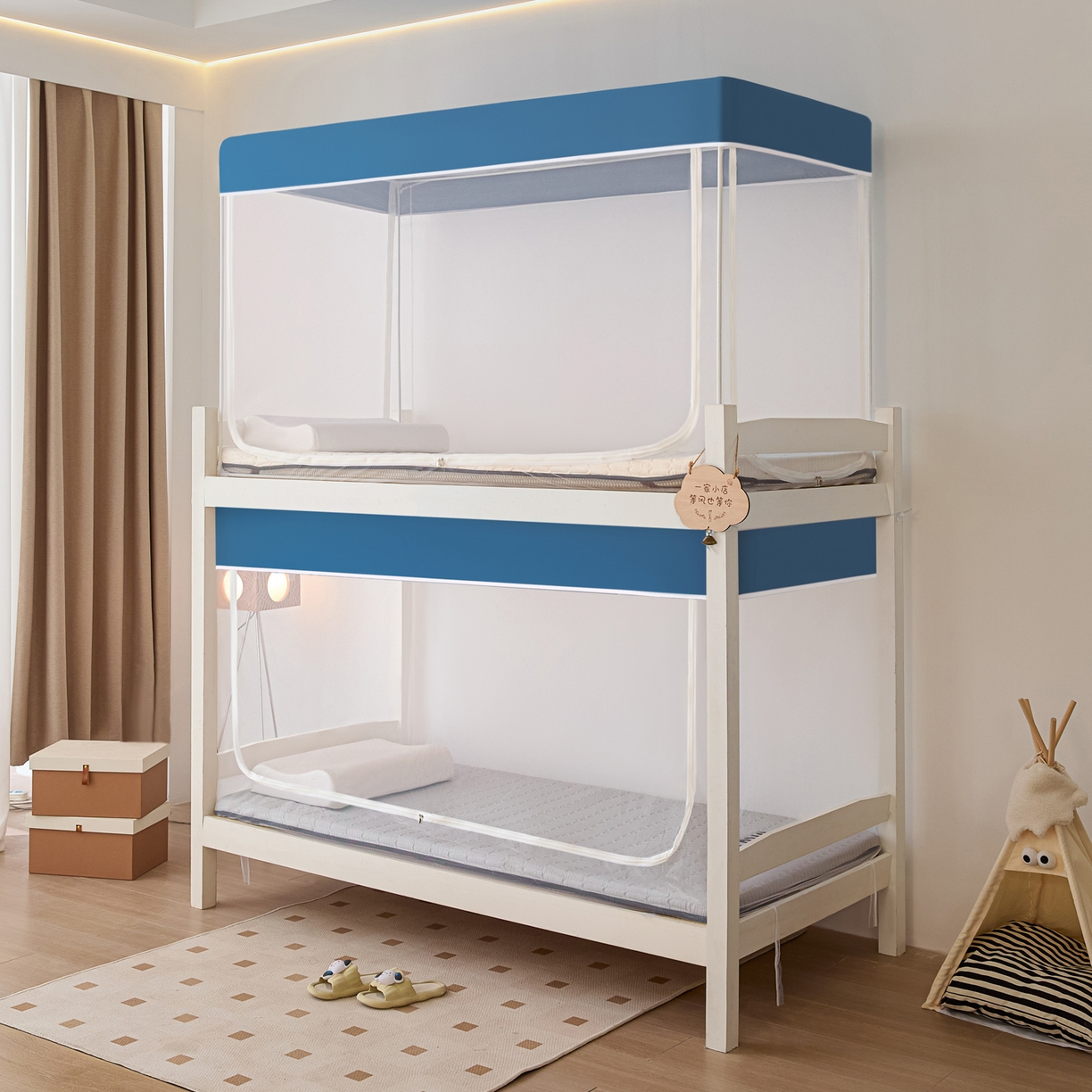 91家纺网 家纺一手货源 找家纺 世婕 2025新款简约纯色学生宿舍蚊帐 简约-烟雾蓝