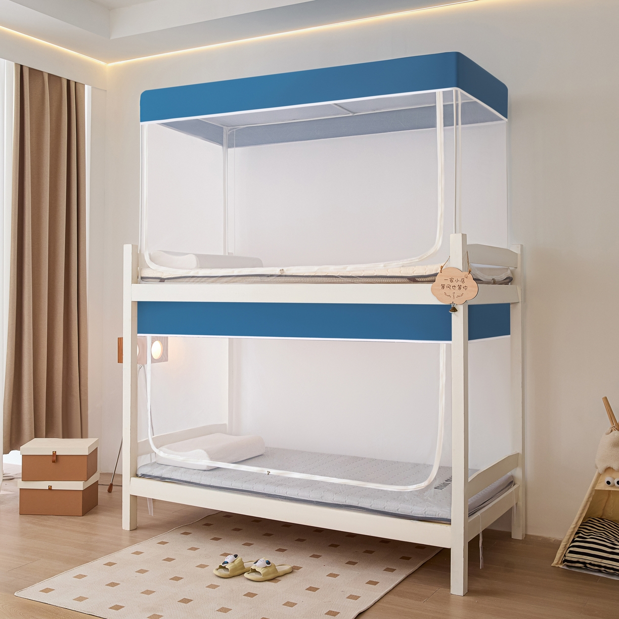 91家纺网 家纺一手货源 找家纺 世婕 2025新款简约纯色学生宿舍蚊帐 简约-烟雾蓝