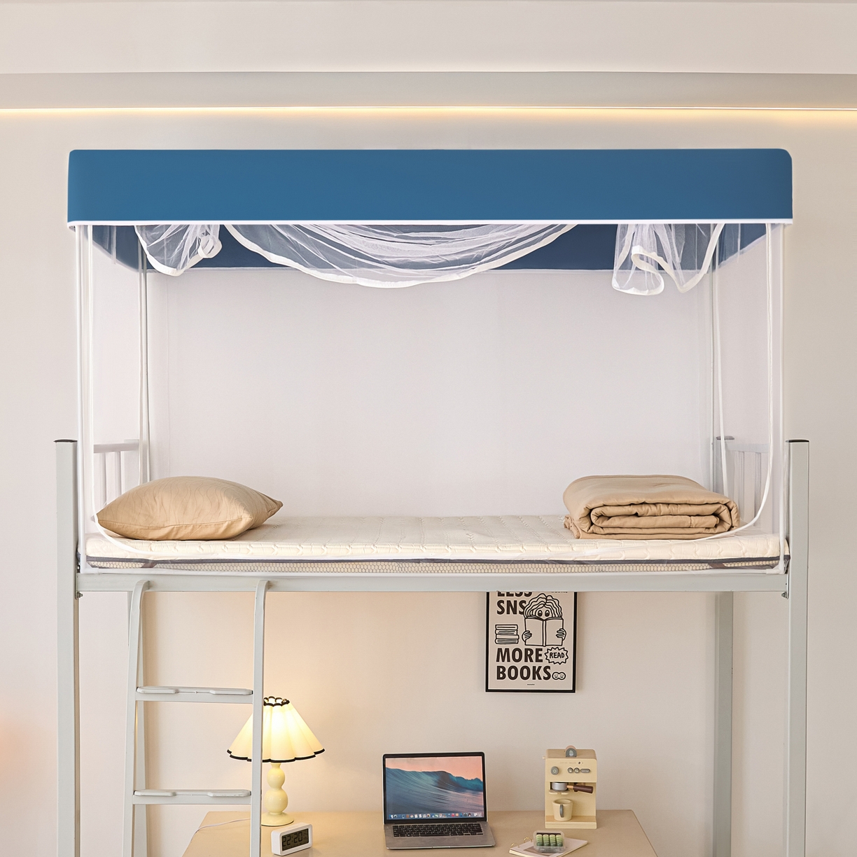 91家纺网 家纺一手货源 找家纺 世婕 2025新款简约纯色学生宿舍蚊帐 简约-烟雾蓝