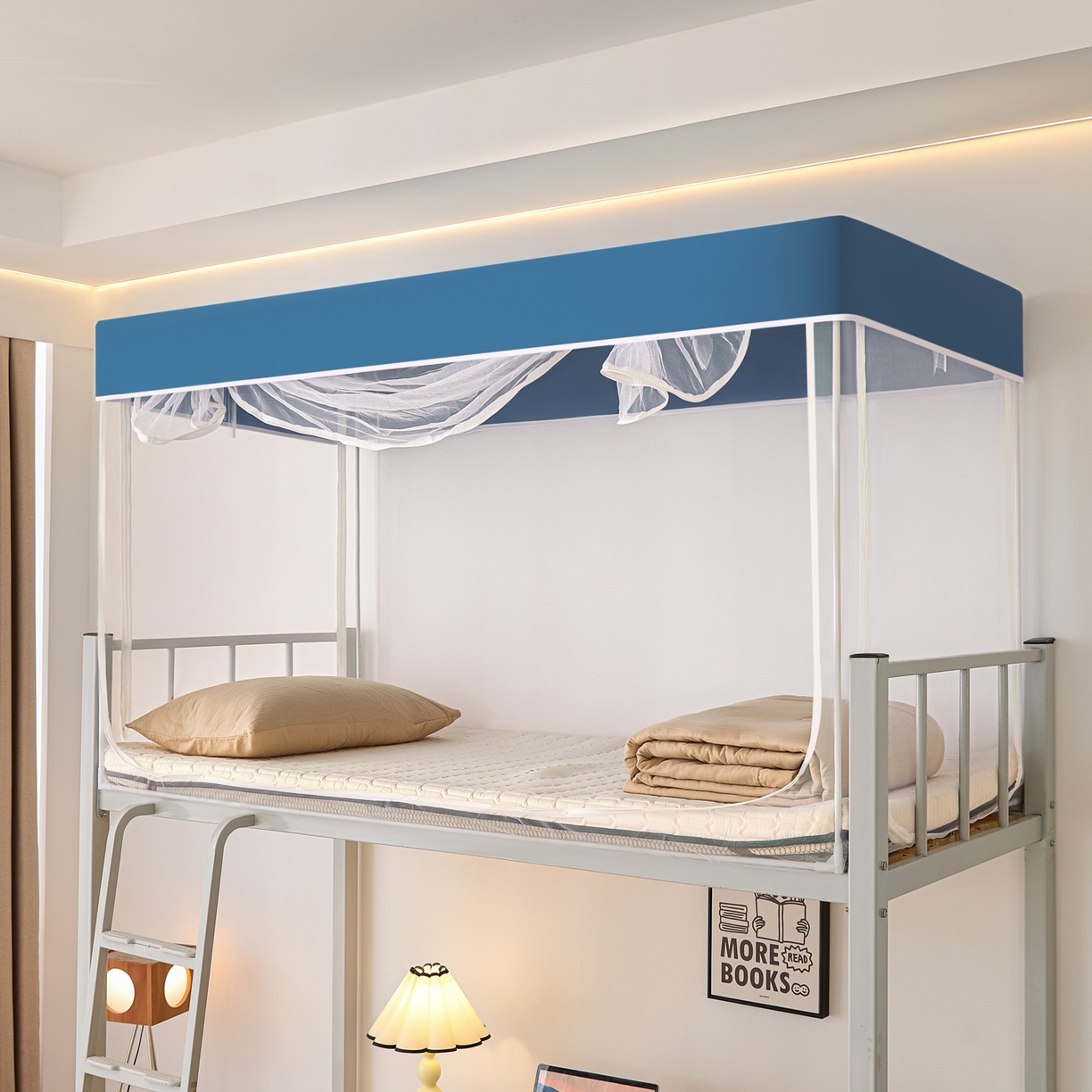 91家纺网 家纺一手货源 找家纺 世婕 2025新款简约纯色学生宿舍蚊帐 简约-烟雾蓝