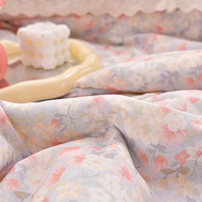 91家纺网 家纺一手货源 找家纺 绘萱家居 2025新款100%全棉双层纱花边床裙款夏被四件套