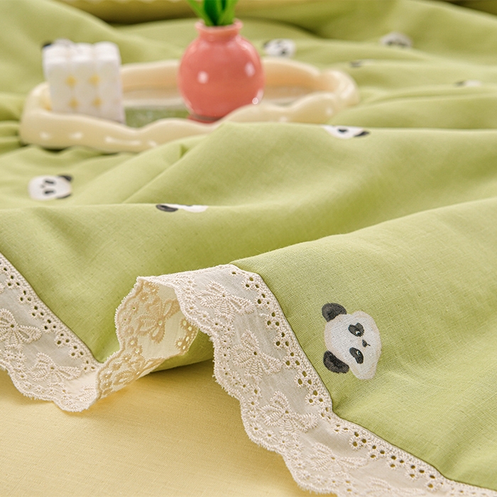 91家纺网 家纺一手货源 找家纺 绘萱家居 2025新款100%全棉双层纱花边床裙款夏被四件套