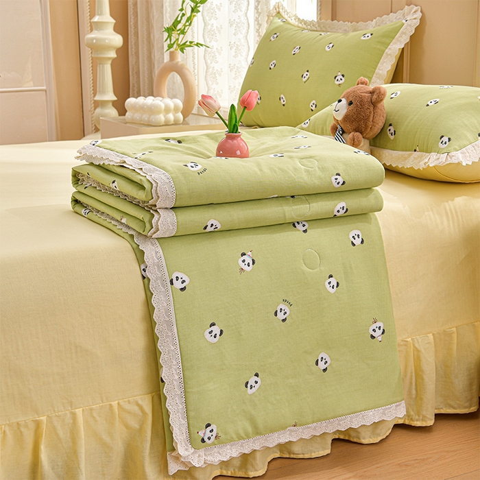 91家纺网 家纺一手货源 找家纺 绘萱家居 2025新款100%全棉双层纱花边床裙款夏被四件套