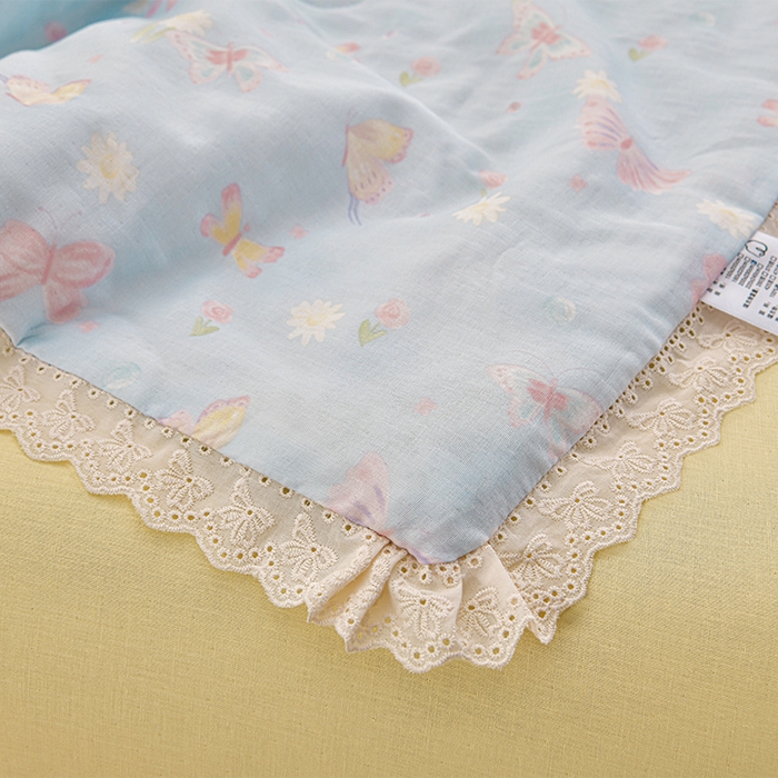 91家纺网 家纺一手货源 找家纺 绘萱家居 2025新款100%全棉双层纱花边床裙款夏被四件套