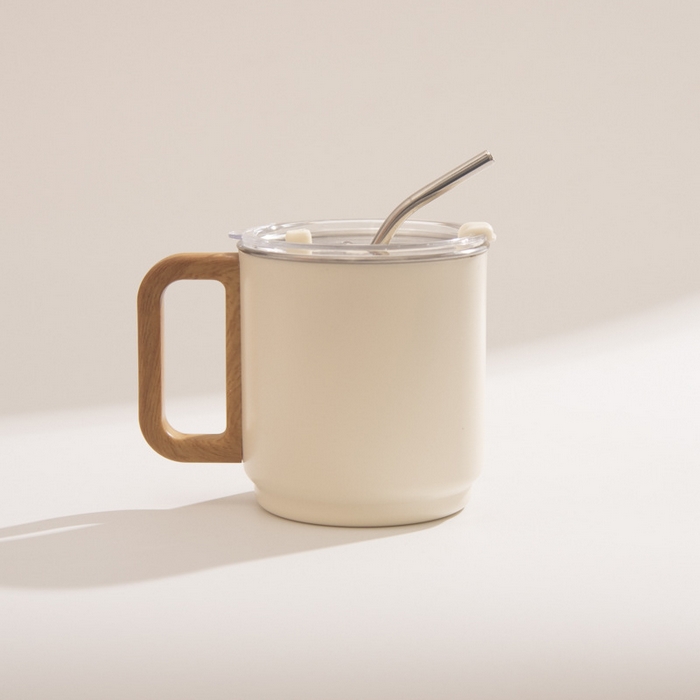 【马克杯】 2025新款日式无印办公咖啡杯良品不锈钢带盖双层马克杯漱口杯子吸管耐高温