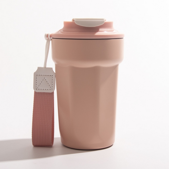 91家纺网 家纺一手货源 找家纺 良品汇馆 2025新款日式无印双层咖啡杯良品不锈钢保温杯提绳运动休闲杯子双层真空杯 菱形杯-黑色 450ML