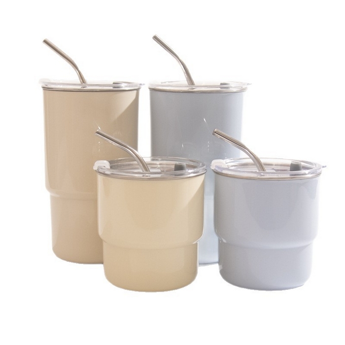 91家纺网 家纺一手货源 找家纺 良品汇馆 2025新款日式无印随手吸管杯良品纯色咖啡吸管水杯漱口杯子不锈钢内胆带盖喝水 米色 600ML-大号