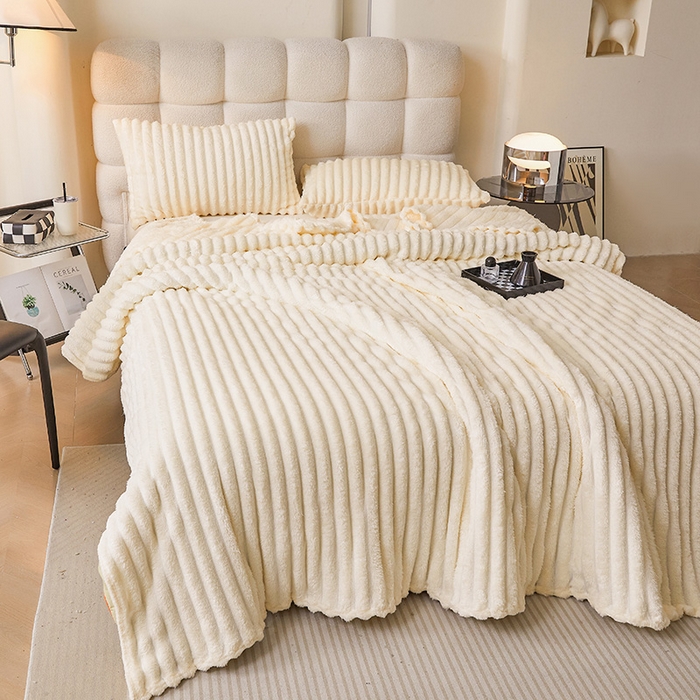 91家纺网 家纺一手货源 找家纺 合纵跨境工厂 2025新款兔毛绒法兰绒贝贝绒毛毯跨境外贸JIT一件代发TEMU亚马逊希音包过核价抽条毛毯 淡然米