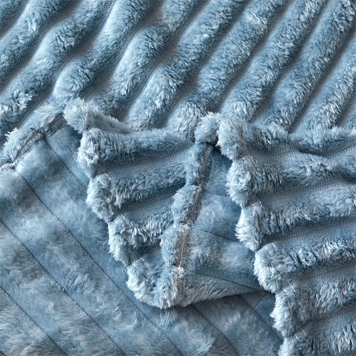 91家纺网 家纺一手货源 找家纺 合纵跨境工厂 2025新款兔毛绒法兰绒贝贝绒毛毯跨境外贸JIT一件代发TEMU亚马逊希音包过核价抽条毛毯 晴空蓝