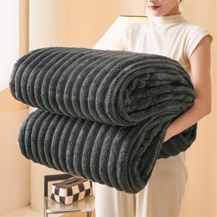 91家纺网 家纺一手货源 找家纺 合纵跨境工厂 2025新款兔毛绒法兰绒贝贝绒毛毯跨境外贸JIT一件代发TEMU亚马逊希音包过核价抽条毛毯 星辰灰