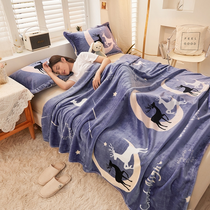 合纵跨境工厂 2025新款印花牛奶绒毛毯法莱绒雪花绒贝贝绒双面绒毛毯跨境外贸JIT一件代发TEMU亚马逊希音包过核价印花毛毯 星空之鹿