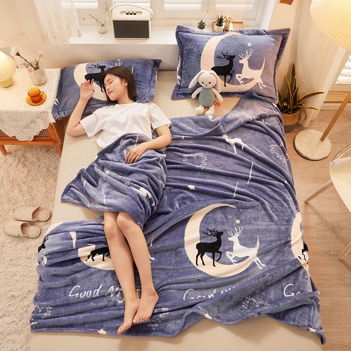 91家纺网 家纺一手货源 找家纺 合纵跨境工厂 2025新款印花牛奶绒毛毯法莱绒雪花绒贝贝绒双面绒毛毯跨境外贸JIT一件代发TEMU亚马逊希音包过核价印花毛毯 星空之鹿