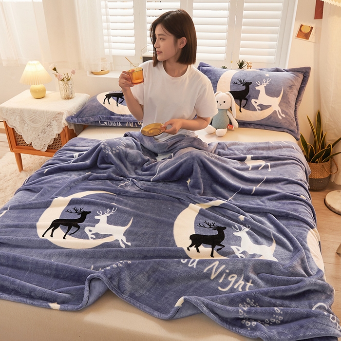 91家纺网 家纺一手货源 找家纺 合纵跨境工厂 2025新款印花牛奶绒毛毯法莱绒雪花绒贝贝绒双面绒毛毯跨境外贸JIT一件代发TEMU亚马逊希音包过核价印花毛毯 星空之鹿