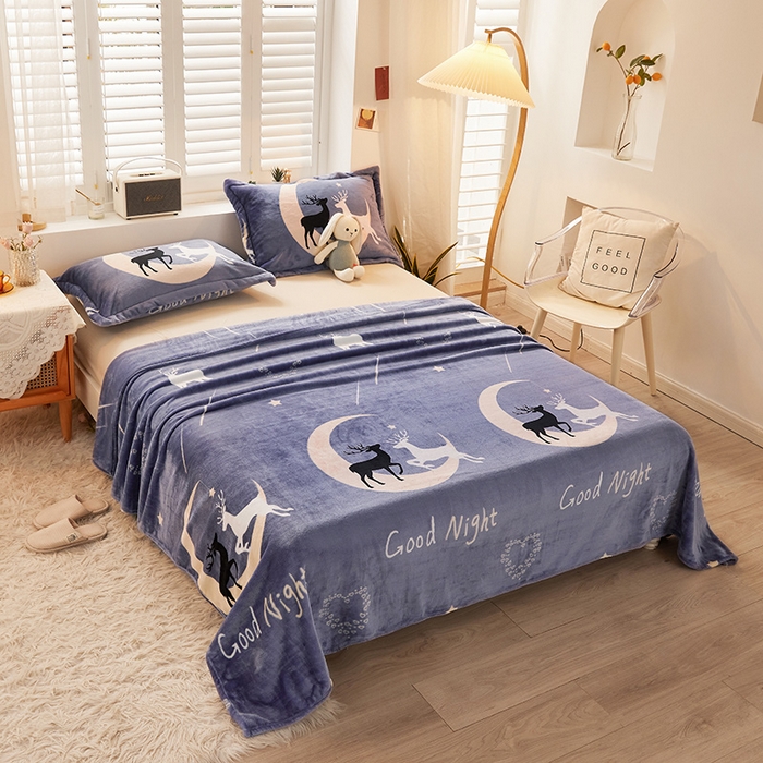 91家纺网 家纺一手货源 找家纺 合纵跨境工厂 2025新款印花牛奶绒毛毯法莱绒雪花绒贝贝绒双面绒毛毯跨境外贸JIT一件代发TEMU亚马逊希音包过核价印花毛毯 星空之鹿