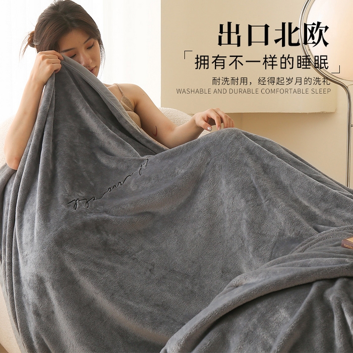 合纵跨境工厂 2025新品绣花牛奶绒毛毯法莱绒雪花绒贝贝绒双面绒毛毯跨境外贸JIT一件代发TEMU亚马逊希音包过核价nice nice深灰