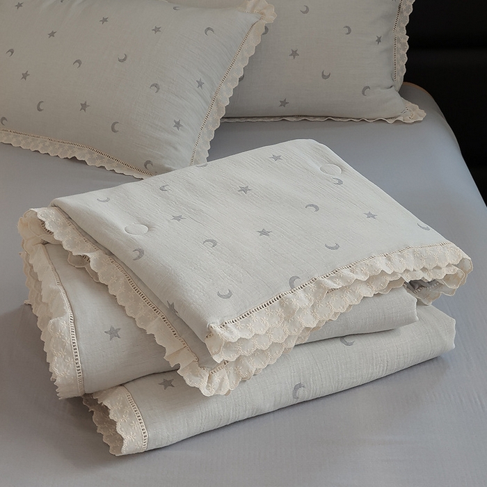 91家纺网 家纺一手货源 找家纺 【蚕丝星星月亮款夏被】全棉双层纱蚕丝夏被良品星星月亮夏凉被夏季被子空调被芯