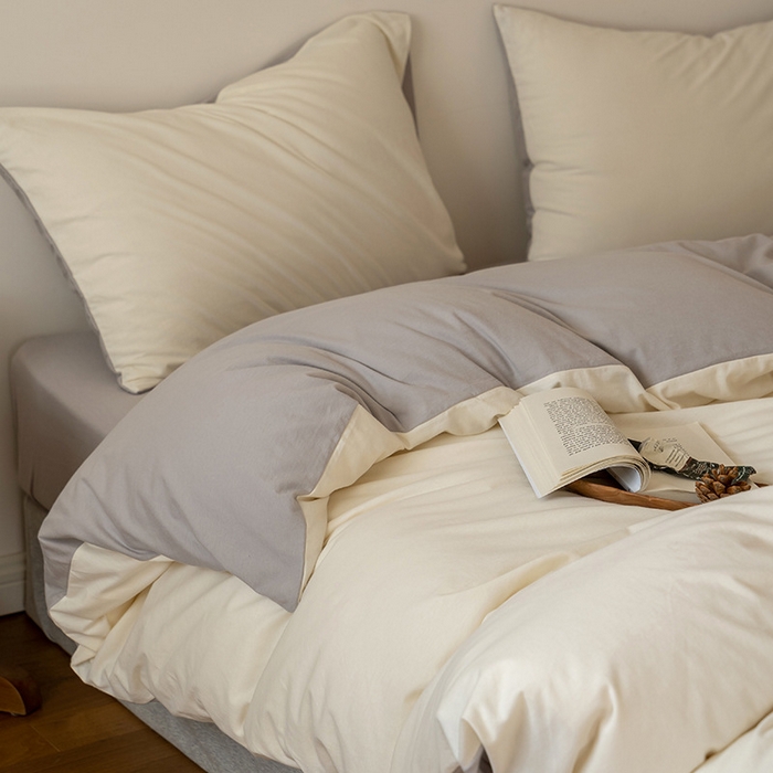 良品汇馆 2025新款无印西川良品拼色天竺棉纯棉针织棉四件套纯色拼色新疆天竺棉裸睡全棉日式 白茶清欢