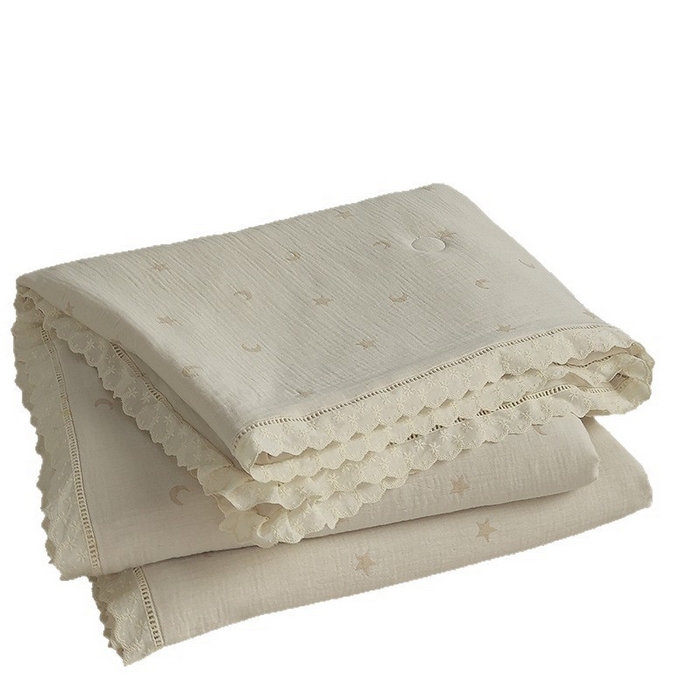 91家纺网 家纺一手货源 找家纺 良品汇馆 2025新款日式无印全棉双层纱蚕丝夏被良品星星月亮夏凉被夏季被子空调被芯 星语星愿-奶咖