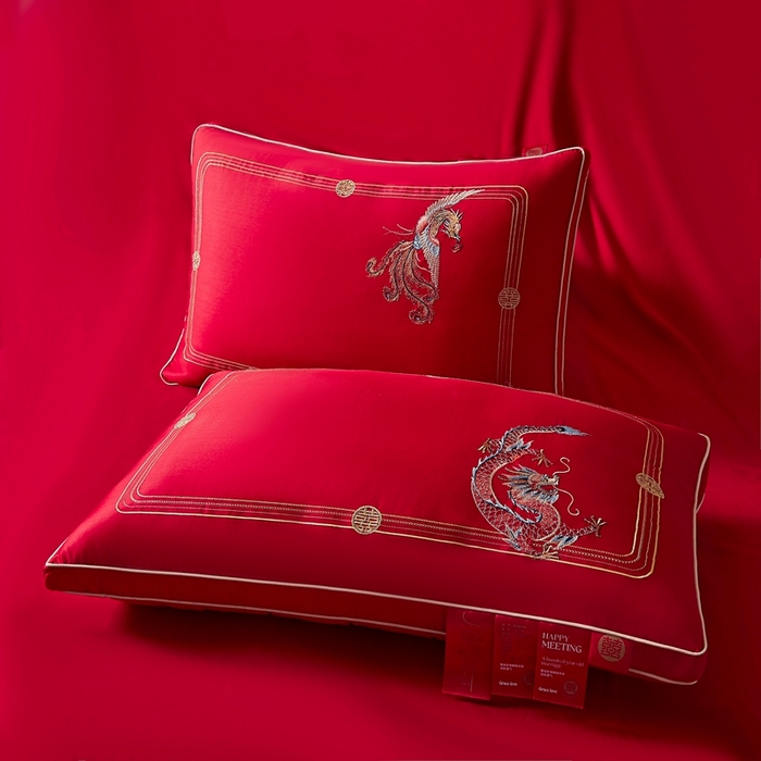 91家纺网 家纺一手货源 找家纺 （总）珍贝家纺 2025新款龙凤呈祥枕 枕头枕芯