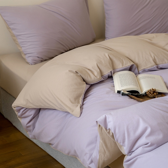 91家纺网 家纺一手货源 找家纺 良品汇馆 2025新款无印西川良品拼色天竺棉纯棉针织棉四件套纯色拼色新疆天竺棉裸睡全棉日式 香芋紫