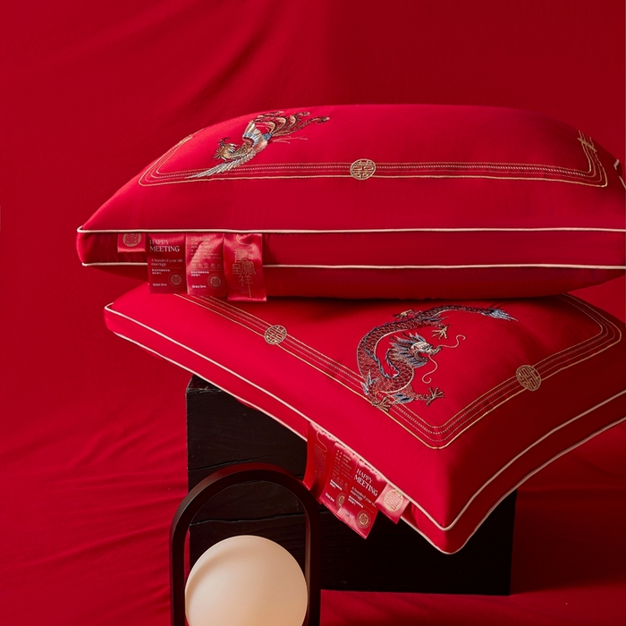 91家纺网 家纺一手货源 找家纺 （总）珍贝家纺 2025新款龙凤呈祥枕 枕头枕芯