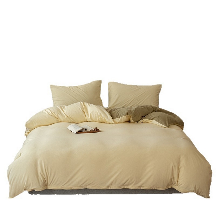 91家纺网 家纺一手货源 找家纺 良品汇馆 2025新款无印西川良品拼色天竺棉纯棉针织棉四件套纯色拼色新疆天竺棉裸睡全棉日式 紫粉+奶茶