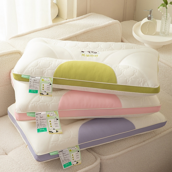 91家纺网 家纺一手货源 找家纺 珍贝家纺 2024新款A类凉感丝熊猫呼呼枕芯护颈枕头 组合图仅供展示 48x74cm/只