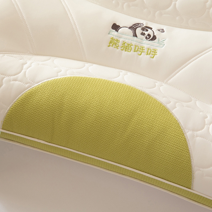 91家纺网 家纺一手货源 找家纺 珍贝家纺 2024新款A类凉感丝熊猫呼呼枕芯护颈枕头 熊猫呼呼-嫩绿 48x74cm/只