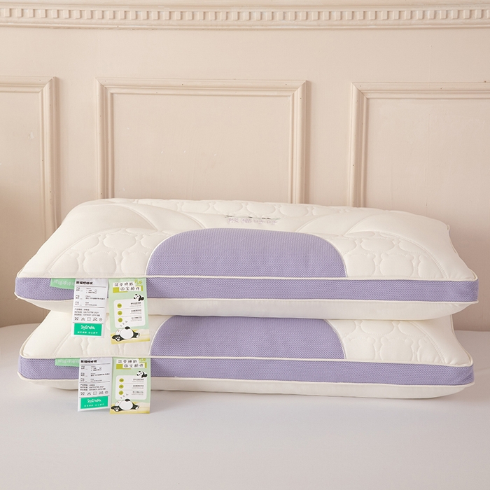 91家纺网 家纺一手货源 找家纺 珍贝家纺 2024新款A类凉感丝熊猫呼呼枕芯护颈枕头 熊猫呼呼-紫色 48x74cm/只