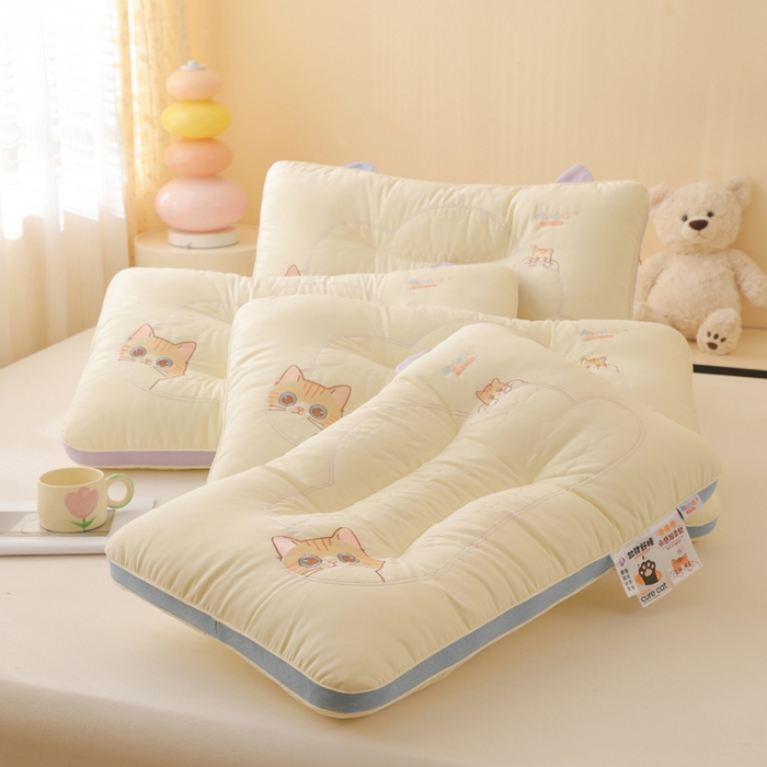 （总）珍贝家纺 2025新款立体卡通刺绣枕头枕芯-朵喵喵