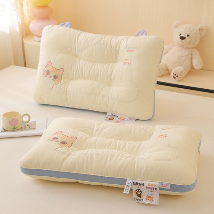 91家纺网 家纺一手货源 找家纺 珍贝家纺 2025新款立体卡通刺绣枕头枕芯-朵喵喵 朵喵喵-蓝色 48x74cm高枕/只