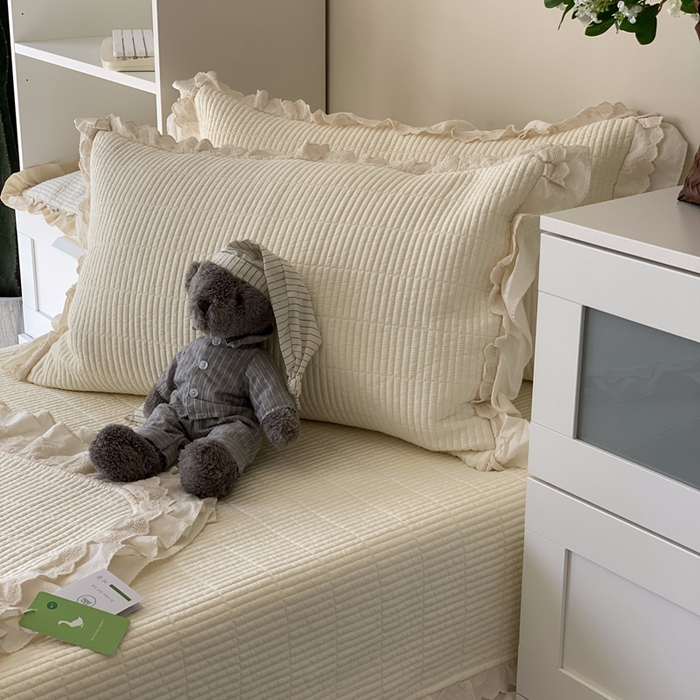 91家纺网 家纺一手货源 找家纺 汇庭 2025春夏新款美心床盖三件套系列 爱心奶白