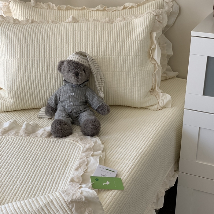 汇庭 2025春夏新款美心床盖三件套系列 爱心奶白