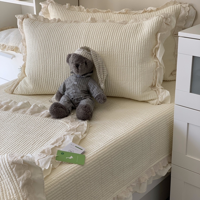 91家纺网 家纺一手货源 找家纺 汇庭 2025春夏新款美心床盖三件套系列 爱心奶白