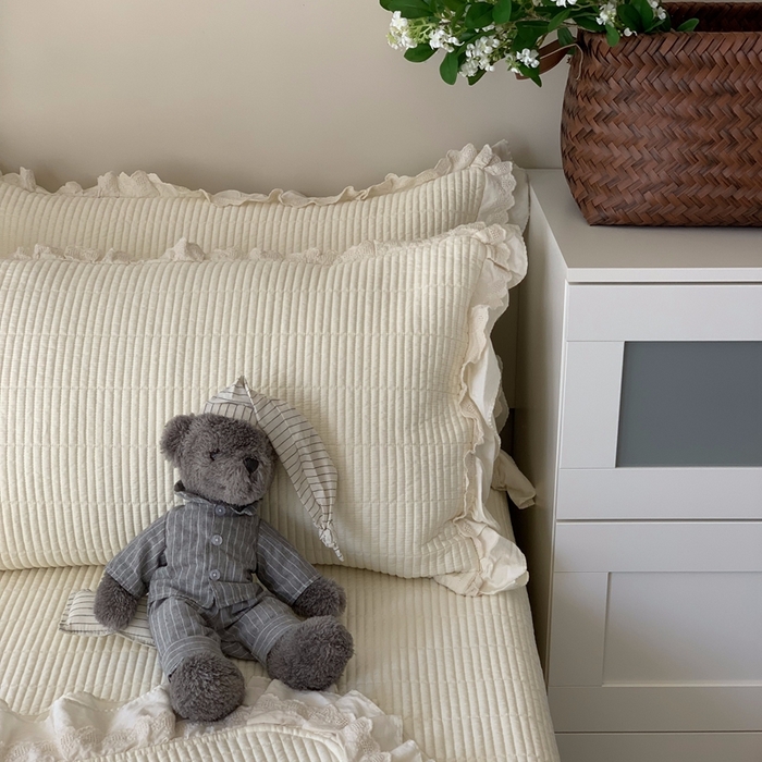 91家纺网 家纺一手货源 找家纺 汇庭 2025春夏新款美心床盖三件套系列 爱心奶白