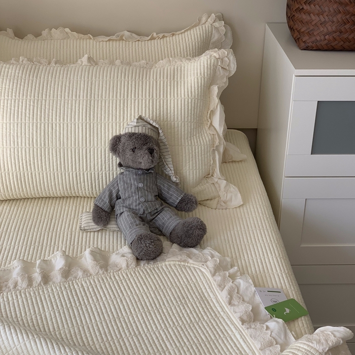 91家纺网 家纺一手货源 找家纺 汇庭 2025春夏新款美心床盖三件套系列 爱心奶白