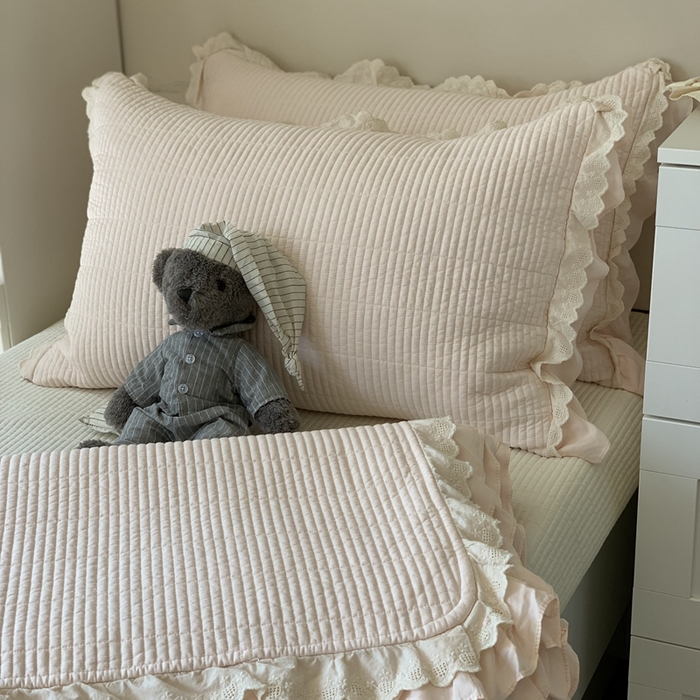 91家纺网 家纺一手货源 找家纺 汇庭 2025春夏新款美心床盖三件套系列 爱心杏粉