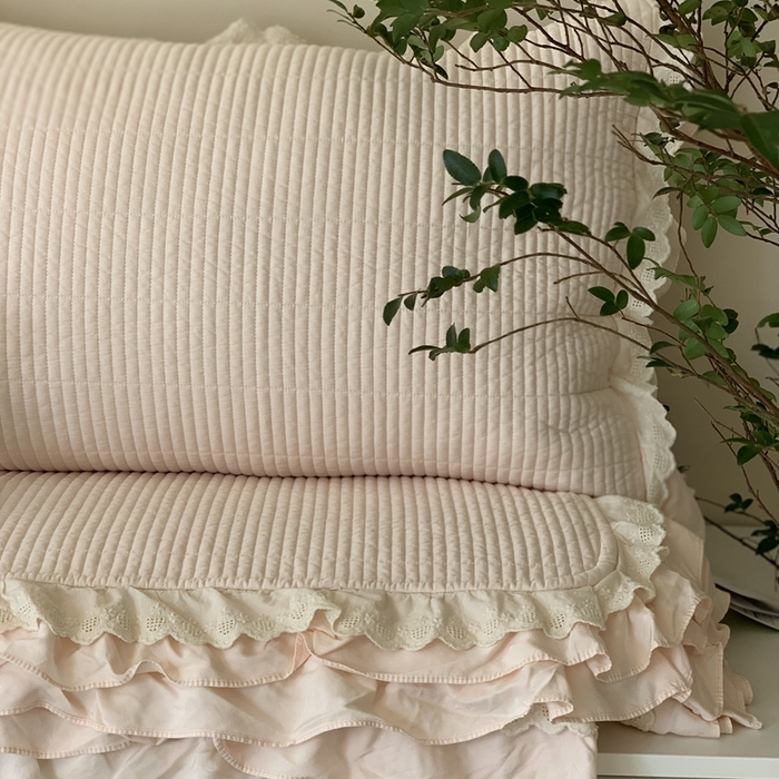 91家纺网 家纺一手货源 找家纺 汇庭 2025春夏新款美心床盖三件套系列 爱心杏粉