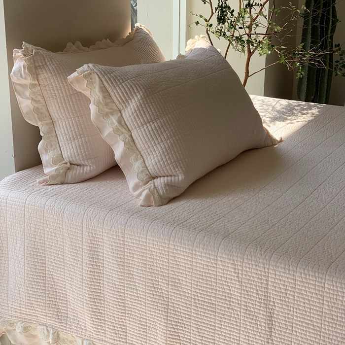 91家纺网 家纺一手货源 找家纺 汇庭 2025春夏新款美心床盖三件套系列 爱心杏粉